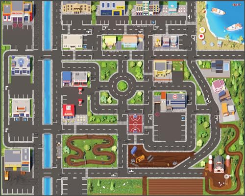 SkippiDoo Kinder Spielteppich Straße & Auto (200x160 cm) - abwaschbar, rutschfest & OEKOTEX-zertifziert - Teppich Jungen & Mädchen Kinderzimmer - Kinderteppich, Autoteppich, Straßenteppich