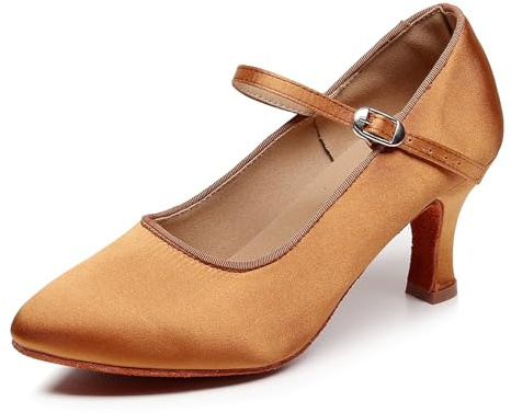 JUODVMP Women Standard Latin Salsa Tango Waltz Dance Shoes Closed Toe Modern Tango Cha-cha Ballroom Dance Shoes 2.75inch Heel Model 020,5.5 UK