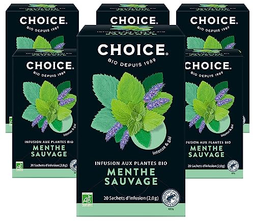 CHOICE - Menthe Sauvage, Infusion à la Menthe et aux Plantes, 100% Bio, Intense & Gai, récolté à la main, 120 (6x20) Sachets de Thé thermosoudés et sans Agrafe
