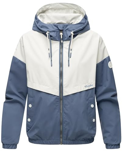 MARIKOO leichte Damen Übergangsjacke oversize Bomberjacke kurz mit Kapuze Liubkaa Dusty Blue Gr. M