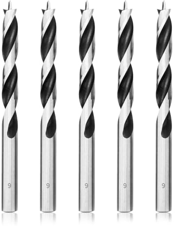 Meccion Wood Drill Bits 9mm 5Pcs Brad Point Auger Drill Bit Professional Woodworking Lip and Spur Drill Bit for Wood