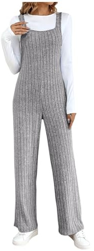 Keepink Women's Dungarees Casual Sleeveless Strappy Overalls Knitted Wide Leg Long Rompers Solid Ladies Playsuit Dungaree Elegangt Trouser Jumpsuits for Women UK Party Work