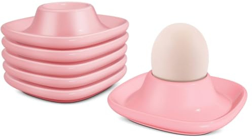 Flexzion Lot de 6 coquetiers pour œufs durs en céramique – Coquetiers empilables avec base pour servir, petit déjeuner, brunch – Décoration de table de cuisine – Rose