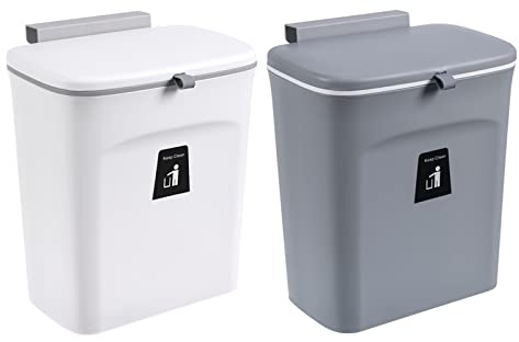 Hängender Mülleimer mit Deckel, 9L Küche Schrank Abfalleimer Küchenmülleimer für Schranktür Wandmontage Komposteimer Geruchsdicht Abfallbehälter Tür zum Aufhängen für Wohnmobil Küchenschrank (Grau)