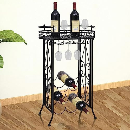 Genérico BotelleroTECHPO Home Furniture Botellero de jardín con soporte de cristal para 9 botellas de metal