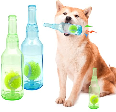 Cxqbsmy 2 Stück Unzerstörbares Hundespielzeug Quietschend Kauspielzeug, TPR Material, Flaschenspielzeug für Hunde mit Tennisball, Interaktives Kauspielzeug für Große und Kleine Hunde
