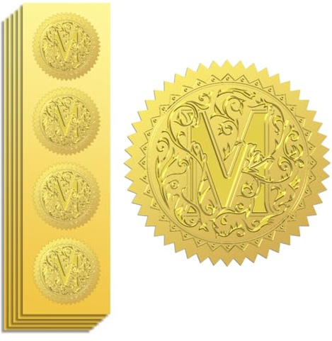 Peacoblue Goldfolien Sticker,Buchstabe M Siegel Aufkleber Gold | 100 Stück selbstklebende Prägesiegel 5cm, Elegante Aufkleber für Urkunden, Umschläge, Auszeichnungen und Belohnungen