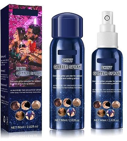 Masyrt Spray pailleté Brillant 60 Ml, Laque Pailletée pour Cheveux et Corps avec Poudre Pailletée pour Maquillage, Tenues de Festival, Décorations D'Halloween