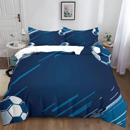 XCQHZYQ Ropa de Cama Suave y Acogedora Infantil para Cama 90 Tema De Fútbol ​​Líneas Azules Juego de Funda de Edredón Polialgodón 150x200 cm, 50% Poliéster y 50 Algodón Juego de Cama