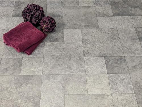 PVC Bodenbelag Vinylboden in Beton Fliesen Mix, Zuschnitt (2m breit, 3m lang)