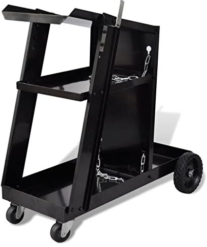 Brokky Welding Cart Black Trolley with 3 Shelves Workshop Organiser-Welding Cart Plasma Cutter Welder Mig Tig Arc Storage for Tanks Gas Bottle