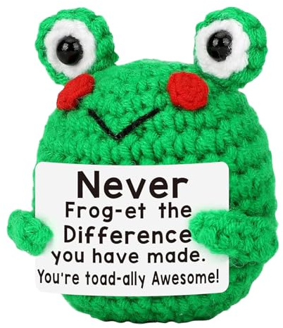 Yamobi Mini Laughable Positive Frog Emotional Crochet Animals Knitted Doll with Positive Card for Employees Best Friend Encouragement Laughable Gifts