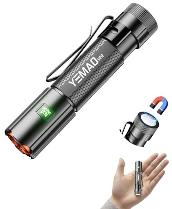 Yemao Emergency EDC Flashlight,Rechargeable 1500LM Mini Light - 6 Modes with Magnet/Clip,Portable Pocket-Sized Keychain Flashlight,IP6 Waterproof LED Torch for Outdoor and Home Use (Small)
