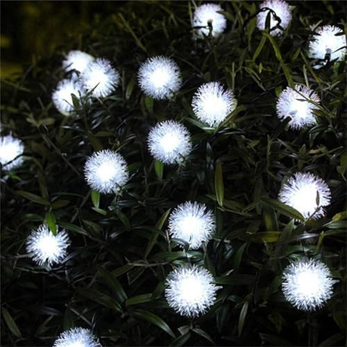 Mateju LED Lichterkette Außen Solar, Solar Lichterkette Aussen mit Fernbedienung 8 Modi Solarlichterkette Outdoor für Innen, Garten, Terrasse, Balkon, Hochzeit (Pusteblume Kaltweiß,7M/50LED)