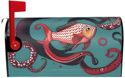 Copertura impermeabile per cassetta delle lettere con magneti stampa pesce e polpo cassetta delle lettere involucri per cassette postali 53 x 45 cm