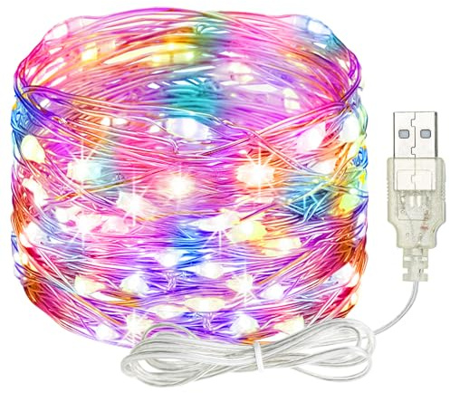 litogo Led Lichterkette mit USB, 5M 50 LED Lichterkette Innen mit Stecker, Wasserdicht Weihnachten Lichterketten Außen für Party, Garten, Hochzeit, Zimmer Deko, Bunt