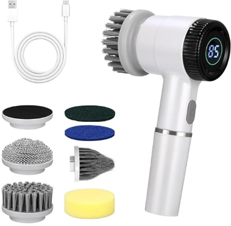 Electric Spin Scrubber with 6 Brush Heads | 3-Speed Cordless Power Brush, 90 Min Runtime | IPX7 Waterproof for Bathroom, Kitchen, Car & Tile Cleaning