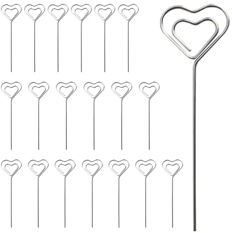 SAIIURV 20 Pieces Heart Shape Note Card Holders, 10 x 3.3 cm Memo Clip Set Metal Wires Photo Stand Table Number Clip for Party Wedding Cake Décor and Gifts Décor (20PCS)