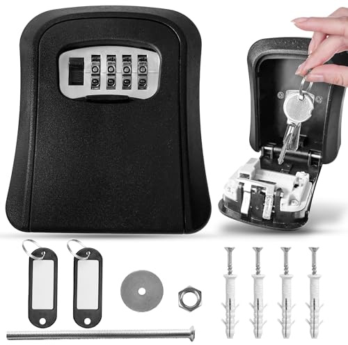 AG LogiShop Caja de Seguridad para Llaves con Código + 2 Llaveros con Portaetiqueta | Caja Fuerte Llaves Exterior, Cajetín con Combinación seguridad para exterior de casa, alojamientos turísticos..