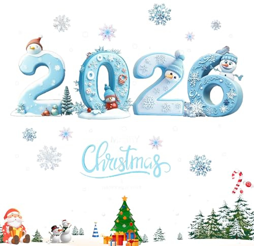 Immagini di Natale per finestre – 2026 Buon Natale fiocchi di neve, pellicola riutilizzabile per finestre, per negozio, ristorante, ufficio, feste, scuola, casa