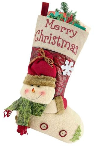 ZWLIYCHN Groß Nikolausstrumpf 47 * 29cm, Nikolausstiefel mit 3D Schneemann Muster Merry Christmas Design, Hängende Weihnachtsstrumpf Personalisiert für Weihnachten Familie Kamin Büro Dekor 1Pcs