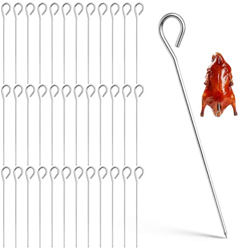 Lot de 36 aiguilles à roulade en acier inoxydable avec poignée - 15 cm - Résistantes et polyvalentes - Pour barbecue, four et poêle
