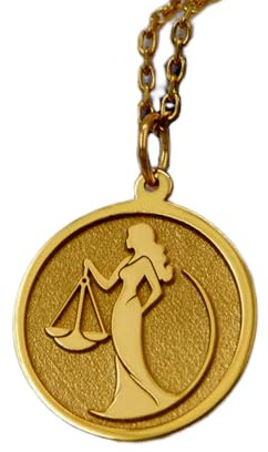 WWRPG_01623 - Collar de plata de ley 925 de 22 mm, cadena de 45,7 cm, colgante de dama de justicia, joyería simbólica de poder femenino, para abogados o ella, dije legal hecho a mano, chapado en oro