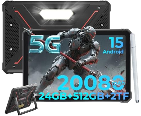 HOTWAV R9 Ultra 5G Tablette Incassable, 24Go + 512Go/TF 2To Android 15 | Tablette Tactile Écran 11 2K FHD+ Tablette avec Stylet, 20080mAh, 64MP+16MP, Dual SIM/WLAN 5/Octa Core/AI/IP68&IP69K/OTG