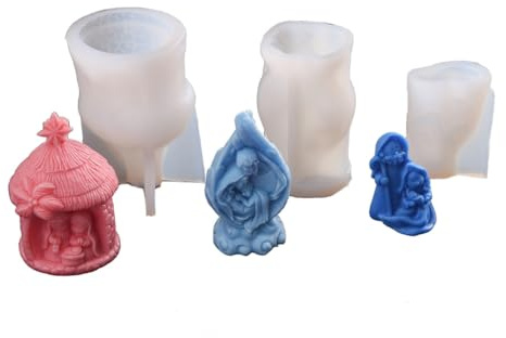 Flaroey 3 Pezzi Mini Stampo Astratto per Candele in Silicone della Sacra Famiglia, Stampo in Silicone per Candele, per Matrimoni, Feste di Natale.