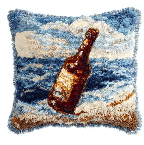 XDEGHUANGSS Kit DIY Crochet à Point Noué Housse de Coussin 43x43 cm,Bouteille de vin,Kit Broderie à Loquet Facile pour Débutants,DIY Fait Main,Loisir Adulte,Cadeau pour Décorer Votre Intérieur