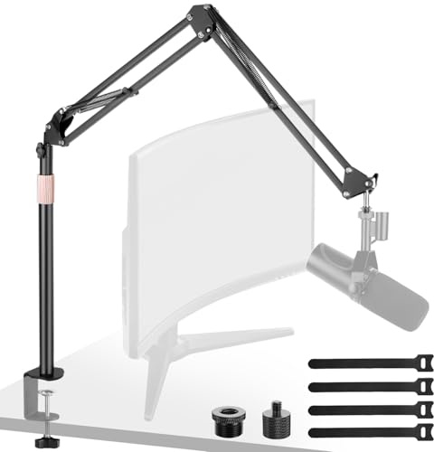Rigych Adjustable Mic Boom Arm with Extendable Height Rod, Premium Microphone Stand for HyperX QuadCast, Shure MV7, Blue Yeti, Perfect for Podcasts, Streaming, Gaming, Recording