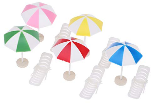 5 Set Miniature Beach Deck Chair Umbrella Model Dollhouse Garden Decor