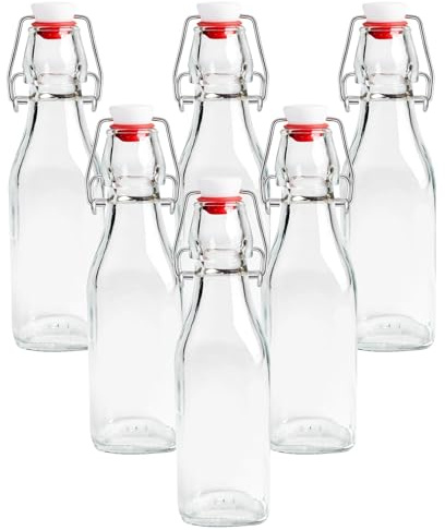 ZHABAYEN 6 Pcs Glass Bottles with Airtight Stoppers, 250 ml Clear Swing Top Bottles with lids for Home Brewing, Beer, Wine, Juice, Oil, Vinegar, Beverages, Soda