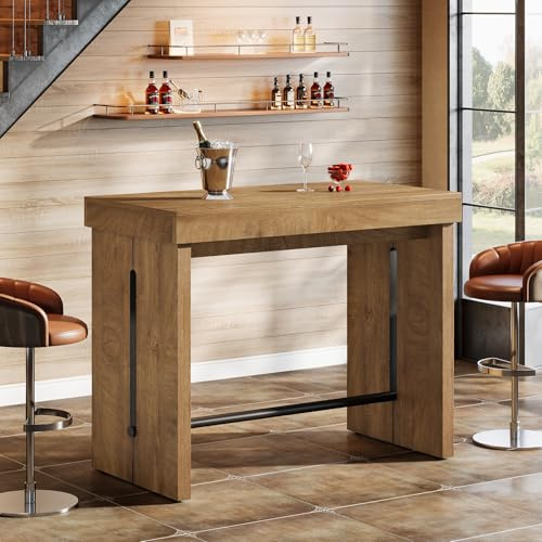 Tribesigns Tavoli da bar rettangolari in legno con poggiapiedi, 105x50x95 cm, tavolo da colazione alto, piccolo bancone da bar, bistrot, cucina per casa, sala da pranzo e soggiorno