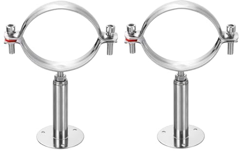 sourcing map 2pcs Wall Mount Ceiling Mount Pipe Supports 304 Stainless Steel Adjustable Pipe Bracket Clamp for OD Pipe 3.1-3.5 (80-89mm) Adjustable Height 100-150mm