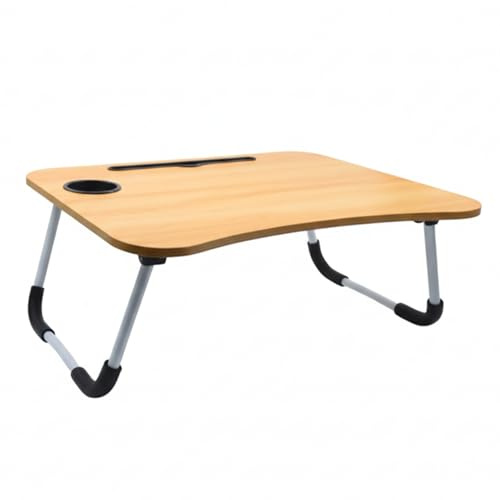 Weida | Mesa Plegable para Cama | Ideal para Libros, Desayuno | Portavasos | Portátil Ergonómico | Patas Plegables con Esponja Antideslizante | 60x40x27 cm (1, Madera)