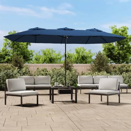 Holamys Parasol double bleu azur, 449 x 265 cm, résistant aux UV, en polyester robuste, mât en fer revêtu par pulvérisation, idéal pour le jardin, la terrasse et la piscine