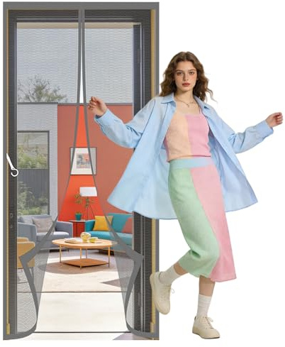 Zanzariera con Magneti 127 x 240 cm Varie Taglie Tenda Magnetica Zanzariera Porta Resistente Traspirante Adatto per Balconi, Cantine, Camere da Letto e Porte Scorrevoli, Grigio