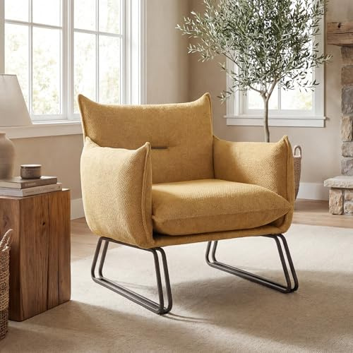 DAYALANE Fauteuil Salon Scandinave en Chenille Confortable, Jaune
