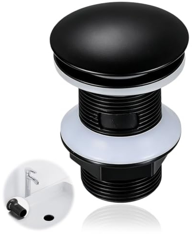 Desagüe Lavabo Sin Rebosadero, Universal Negro Valvula Desague Lavabo | Válvula pop-up, Instalación Rápida y Sin Herramientas, Tapón Desague Lavabo para Fregadero y Lavabo