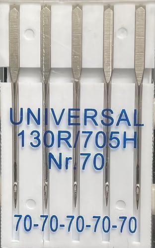 Telliswelt Nähmaschinennadeln Universal 130/705, Stärke 70, 5 Stück | Nähmaschinennadeln Universal: für Baumwolle, Leinen und Mischgewebe. Passt für die meisten Haushaltsnähmaschinen (130/705).