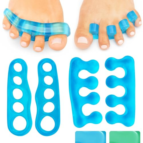 VIVEsole Lot de 4 écarteurs d'orteils thérapeutiques en gel pour oignons, orteils en marteau, yoga, fasciite plantaire, vernis à ongles, coussin de correction de la douleur