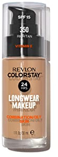 REVLON ColorStay Base de Maquillaje, piel Mixta/Grasa, 350 RICH TAN | Larga duración de 24H, resistente al calor, al sudor, a la humedad y al agua. Cobertura media-alta construible. Con SPF 15.
