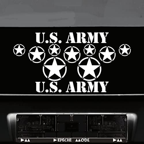 GreenIT Set Sterne Plus Schriftzug US Army MP Aufkleber Auto Tattoo Deko Folie Klebefolie Autoaufkleber Autofolie (weissmatt)