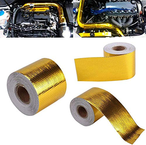 SUNWAN Gold Fibreglass Duct Tape 9M x 5CM High Temperature Heat Shield Tape for Car Oil Pipe, Motorcycles & More