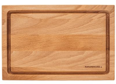 Schneidebrett Buche mit Saftrille NATUREHOME 30 x 20 x 2 cm – massives Holz-Schneidebrett aus hochertiger Buche robust & langlebig, großes Küchenbrett, ideal als Brotbrett, Fleischbrett & Küchenbrett