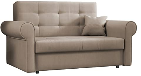 Mirjan24 Schlafsofa Viva Silver II mit Bettkasten, 2 Sitzer Polstersofa mit abgerundete Armlehnen, Sofa mit Schlaffunktion, Sofagarnitur inkl. Kissen, Bettsofa, Wohnlandschaft (Mono 232)