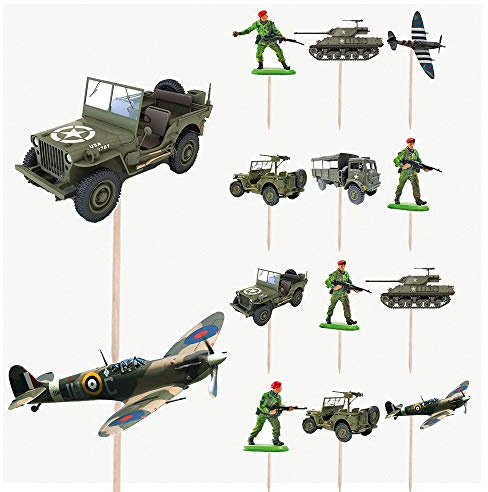 AK Giftshop Army Military Mix Birthday Party Food Cupcakes Picks Decorations Toppers (Pack of 14)