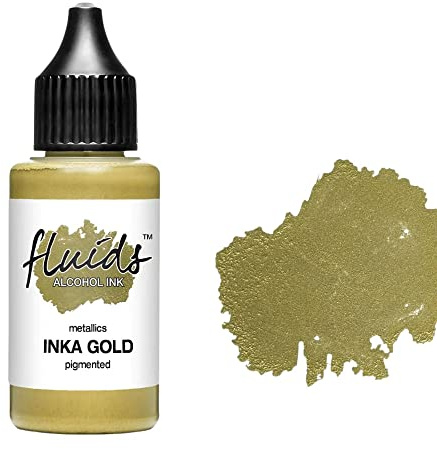 Octopus Fluids Alcohol Ink INKA GOLD, Metallic Gold, 30 ml | Metallic-Alkoholtinte für schimmernde Akzente in Alcohol Ink Art auf Yupo, Glas, Keramik und Metall