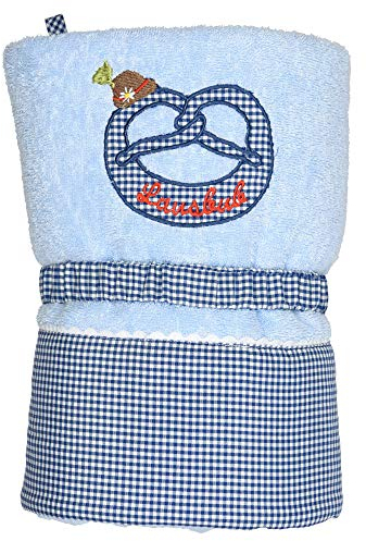 P.Eisenherz Krabbeldecke Brezel mit Tirolerhut, hellblau, 70x90 cm, weich gepolstert, kleines Packmaß- ideal für unterwegs, 100% ÖkoTex Baumwolle